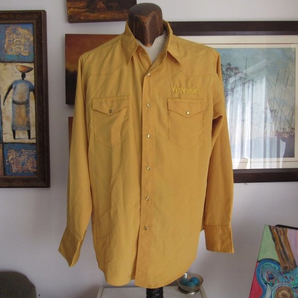 Vtg Authentic Wrangler Western Shirt Large Gold Pearl Snaps Line Dancing Rodeo - Picture 2 of 13